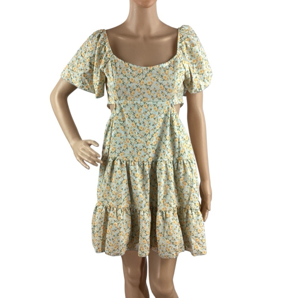 Altar’d State Amberlyn Floral Mini Dress Yellow Blue Size S